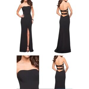 La Femme Strapless Gown Formal‎ Dress Slit Back Detail Black Size 12